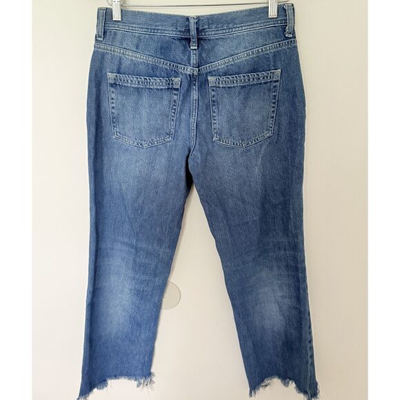 Free People Maggie Straight Jeans High Rise Rigid Denim Frayed Hem Button Fly 27 - Picture 3 of 8